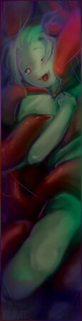 Vertical illustration of Paipai around red tentacles. Made to be used as a physical bookmark.